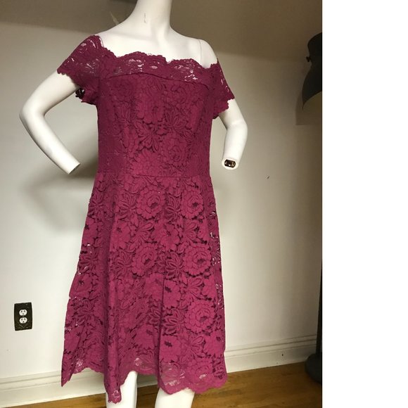 NWT 18 PLUS SIZE Le Chateau Deep Wine Plum Fit Flare Skater Lace Dress Formal - Picture 4 of 7